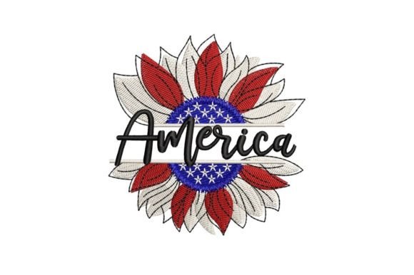 American Flag with Sunflower: A Patriotic Embroidery Masterpiece