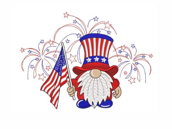 American Gnome with Fireworks: A Patriotic Embroidery Delight